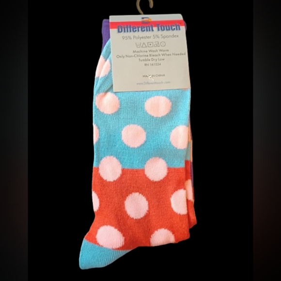 Men's Casual Dress Socks Purple Blue Orange With Polka Dots - Picture 2 of 2